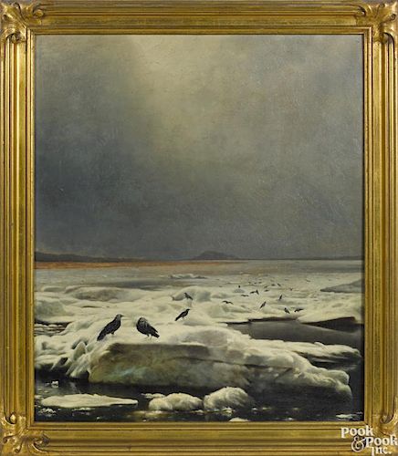 Robert J. Pattison (American 1838-1903), oil on canvas winter landscape, signed lower right