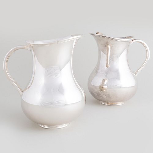 Near Pair of Christofle Silver Plate Pitchers