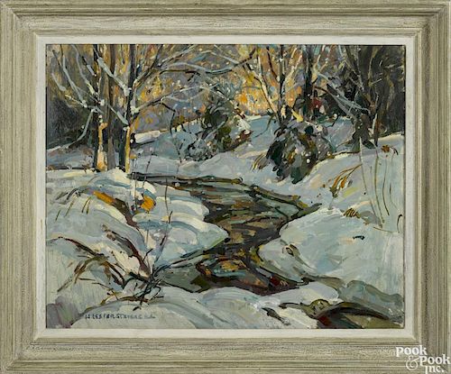 William Lester Stevens (American 1888-1969), oil on board winter landscape, signed lower left