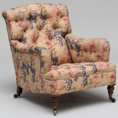 Howard and Co. Tufted Floral Upholstered and Mahogany Armchair