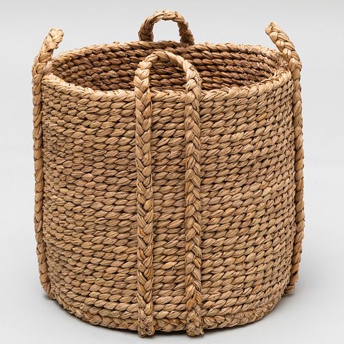 Woven Reed Log Basket with Handles