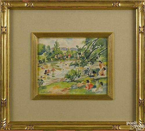 Martha Walter (American 1875-1976), watercolor of figures swimming, signed lower left