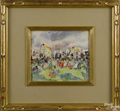 Martha Walter (American 1875-1976), watercolor of a Mexican celebration, signed lower middle