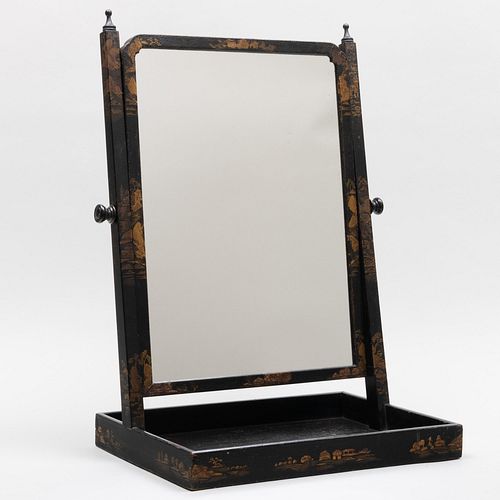 Regency  Black Chinoiserie Lacquer Toilette Mirror