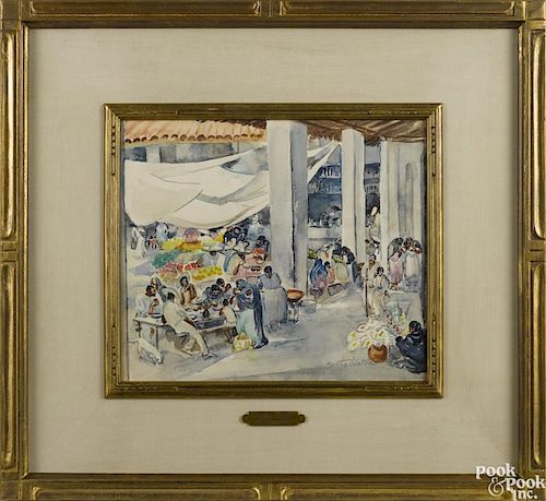 Martha Walter (American 1875-1976), watercolor market scene, signed lower right, 13 1/4'' x 15 1/2''