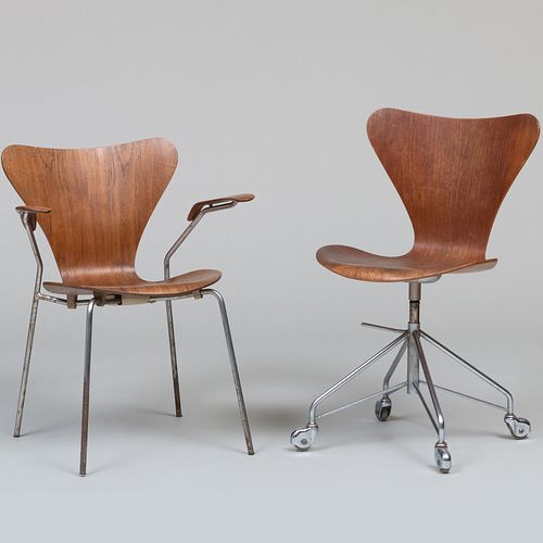 Two Arne Jacobsen For Fritz Hansen Walnut Chairs