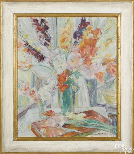 Mary T. Mason (American 1886-1964), oil on canvas still life, titled Gladiolas