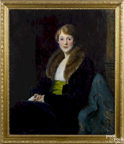 Eugene Speicher (American 1883-1962), oil on canvas portrait, titled Woman with Fur Collar