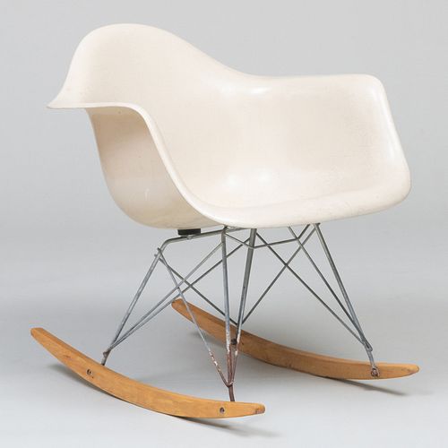Charles and Ray Eames for Herman Miller Fiberglass, Metal and Birch 'RAR' Rocking Chair