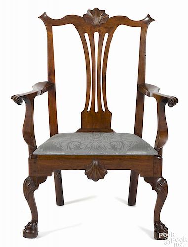 Philadelphia Chippendale walnut armchair, ca. 1770, with a shell carved crest, apron, and knees