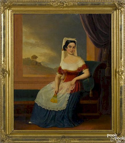 Hans Bebie (American 1824-1888), oil on canvas portrait of Miss Turpin, signed lower right