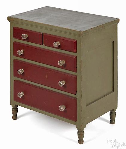 New England Sheraton painted child's chest, ca. 1840, retaining an old pale green surface