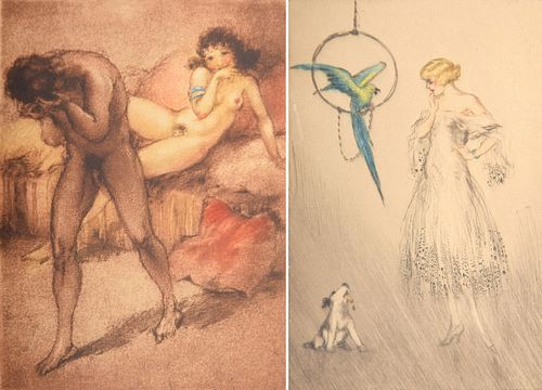 2 Louis Icart Prints, Signed (1 Female Figure, 1 Erotic Scene)