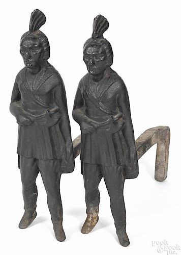 Pair of cast iron Indian andirons, 19th c., 19 1/4'' h.