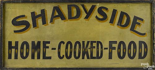 Painted pine double-sided trade sign, early 20th c., for Shadyside Home-Cooked-Food, 21 1/4'' h.