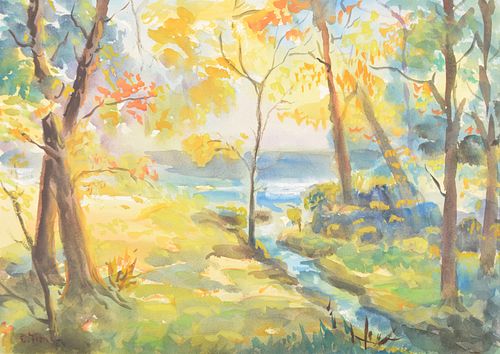 Ernest Fiene Watercolor Painting, Landscape