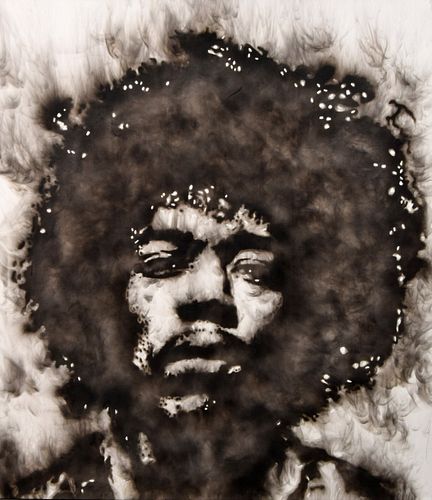 Sabino Guisu Smoke Painting, Jimi Hendrix Portrait, 67"H