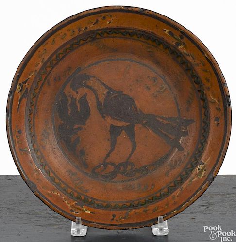 Shenandoah Valley redware charger, dated 1829, possibly Peter Bell, Winchester, Virginia