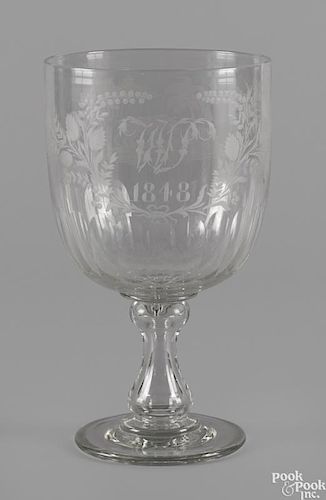 Rare large Pittsburgh colorless glass ale bowl, dated 1848