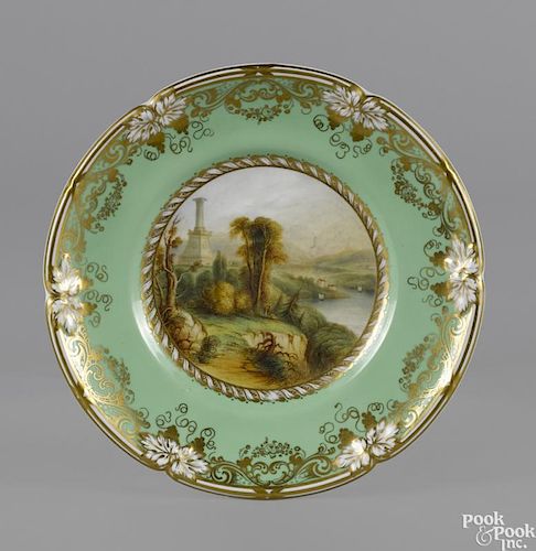 Davenport porcelain cabinet plate of American interest with a hand painted scene of the Kosciuszko