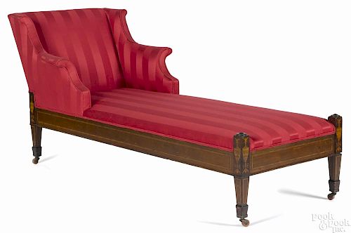 Classical mahogany daybed, ca. 1815, with urn inlaid capitals, 66 1/2'' l.