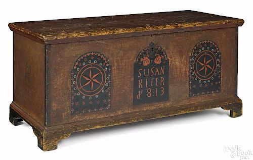 Dauphin County, Pennsylvania painted pine dower chest, dated 1813, inscribed Susan Kifer