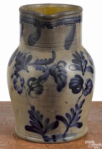 Pennsylvania or Maryland stoneware pitcher, 19th c., with cobalt floral decoration, 10 3/4'' h.