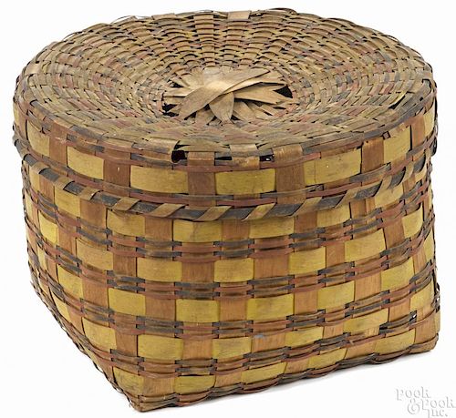 Woodlands painted lidded basket, 19th c., 12 1/2'' h., 18 1/2'' w.