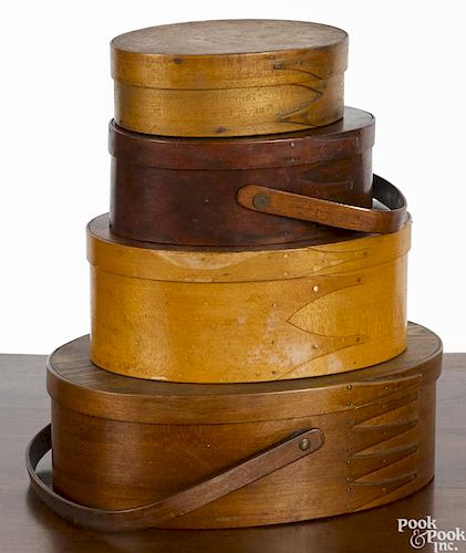 Four Shaker bentwood boxes, 19th c., to include two sewing boxes with swing handles