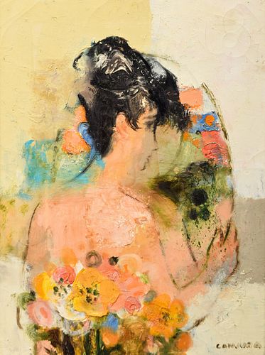 Noe Canjura Painting, Figure with Mirror & Bouquet