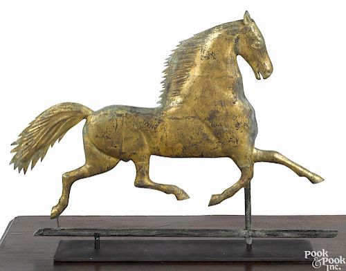 Swell-bodied copper running horse weathervane, 19th c.