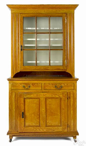Diminutive Pennsylvania painted poplar Dutch cupboard, 19th c., retaining an old ochre grain