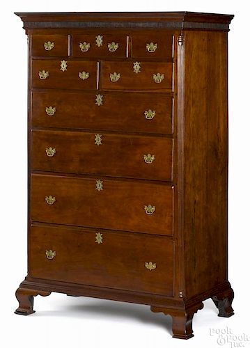 Pennsylvania Chippendale cherry tall chest, ca. 1775, with a matchstick frieze