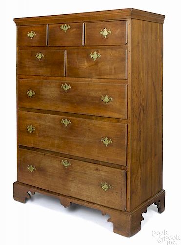 Pennsylvania Queen Anne walnut tall chest, ca. 1760, with five short and three long drawers