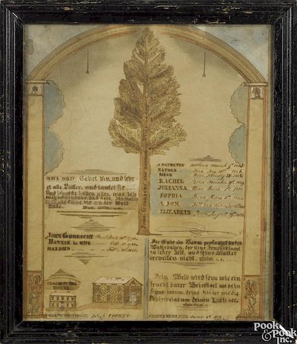 Lehigh County, Pennsylvania ink and watercolor fraktur family tree and blessing, dated 1818