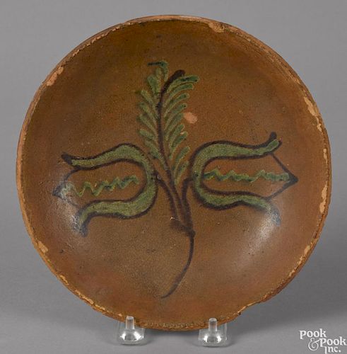 Pennsylvania redware pie plate, 19th c., attributed to the Diehl pottery