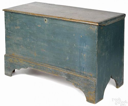 New England painted pine blanket chest, late 18th c., retaining an old blue surface, 26 3/4'' h.