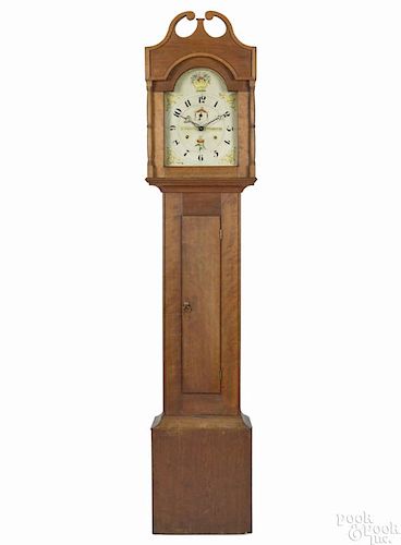 Connecticut cherry tall case clock, 19th c., with wooden works, signed R. Whiting Winchester