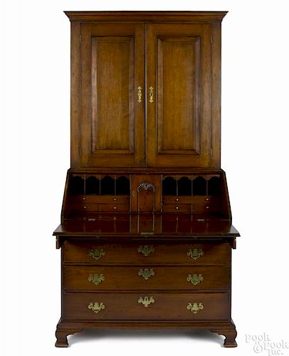 Connecticut Chippendale cherry secretary, ca. 1770, with a fan carved prospect drawer, 84 1/2'' h.