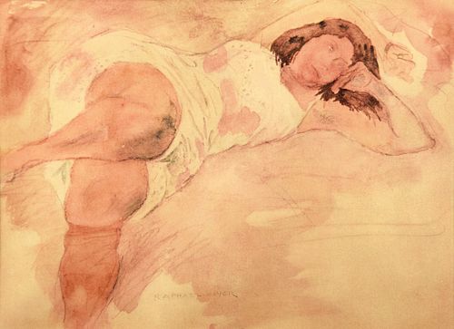 Raphael Soyer Watercolor Painting, Female Figure