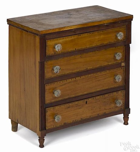 Pennsylvania or New Jersey Sheraton applewood and walnut child's chest of drawers, ca. 1820