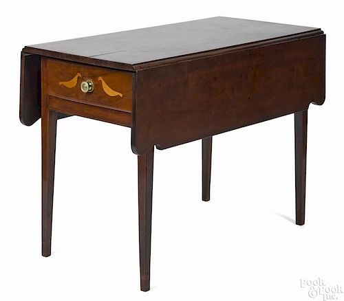 Pennsylvania Federal cherry Pembroke table, early 19th c., the drawer with bird inlays, 30 1/4'' h.