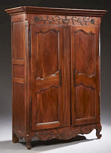 French Louis XV Style Carved Walnut Armoire, early