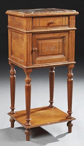 French Louis XVI Style Marble Top Nightstand, earl