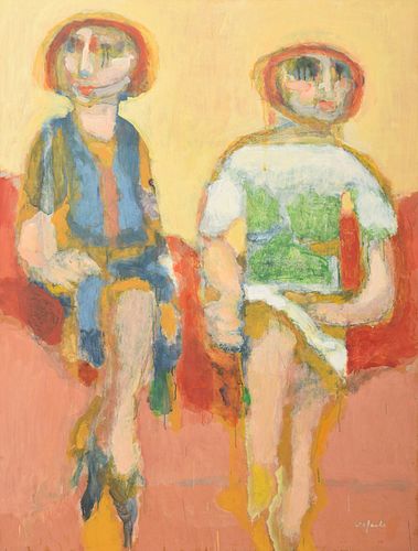 Harry Sefarbi Painting, Two Figures, 48"H