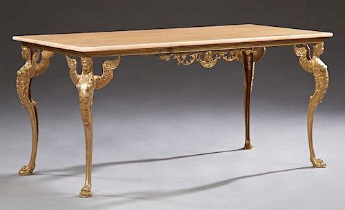 French Louis XV Style Marble Top Brass Coffee Tabl