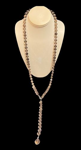 Smokey Quartz with Pendant Tassel & Diamond Hook Necklace 