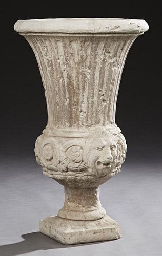 Cast Stone Tall Campana Form Garden Urn, 20th c.,