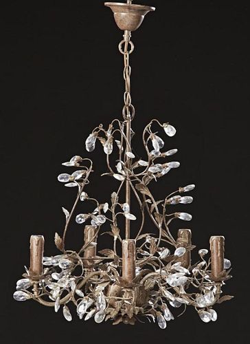 French Gilt Iron Five Light Chandelier, 20th c., m