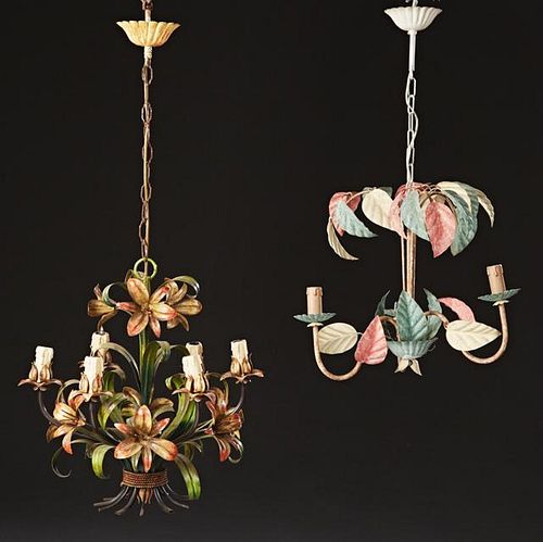 Group of Two French Wrought Iron Chandeliers, one